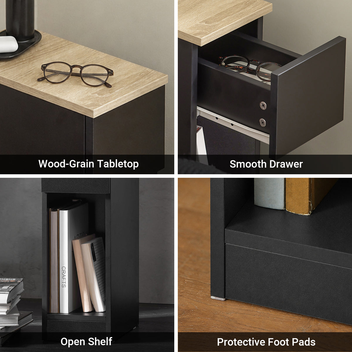SoBuy FBT111-SCH black bedside cabinet assembly detail – easy self-assembly nightstand