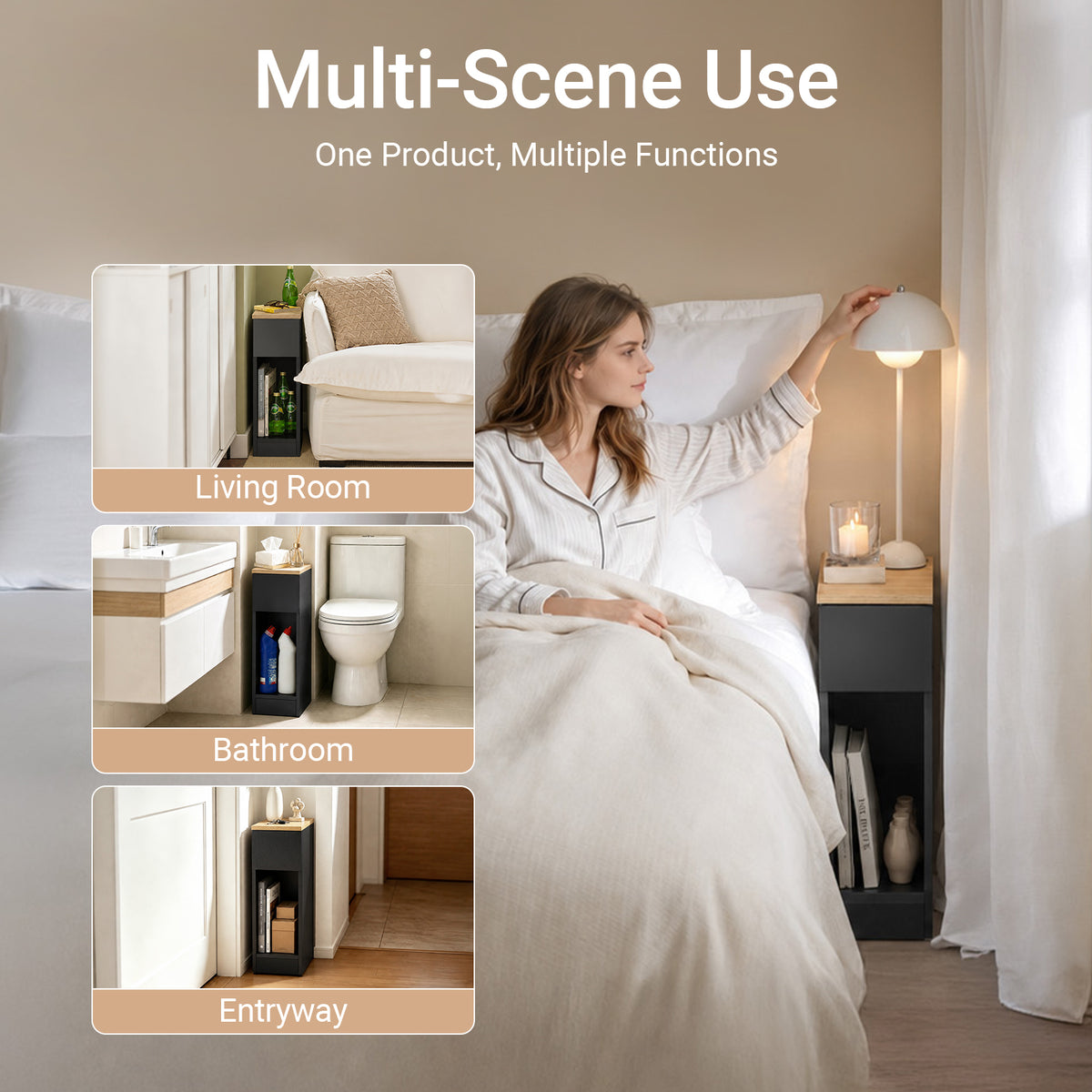 SoBuy FBT111-SCH narrow side table open shelf detail – storage compartment close-up