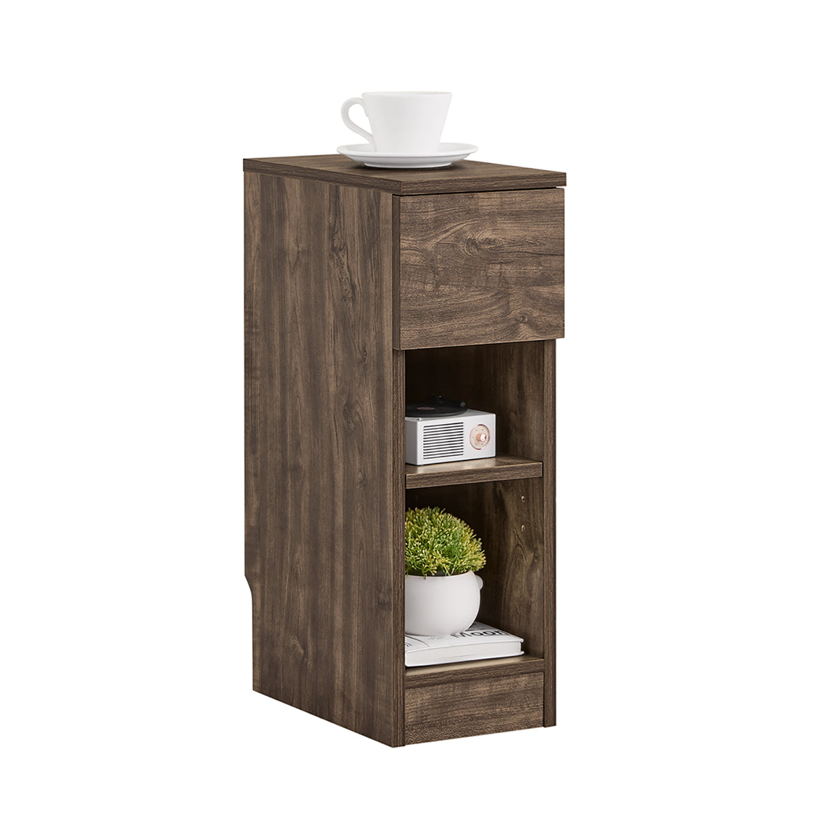 SoBuy FBT111-SN Slim Bedside Table Bedside Cabinet Narrow Side Table Nightstand with Drawer and 2 Shelves for Bedroom Living Room Brown W20 x D35 x H60cm