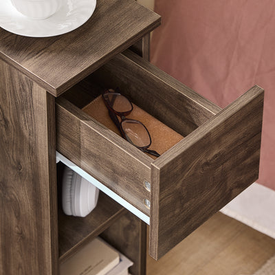 SoBuy FBT111-SN Slim Bedside Table Bedside Cabinet Narrow Side Table Nightstand with Drawer and 2 Shelves for Bedroom Living Room Brown W20 x D35 x H60cm