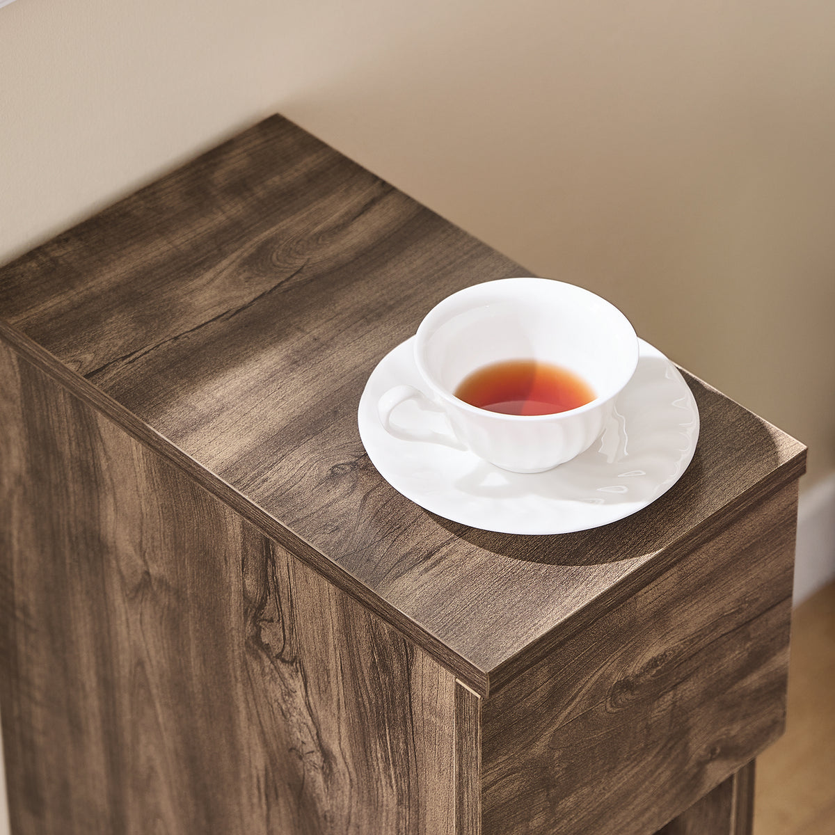 SoBuy FBT111-SN Slim Bedside Table Bedside Cabinet Narrow Side Table Nightstand with Drawer and 2 Shelves for Bedroom Living Room Brown W20 x D35 x H60cm