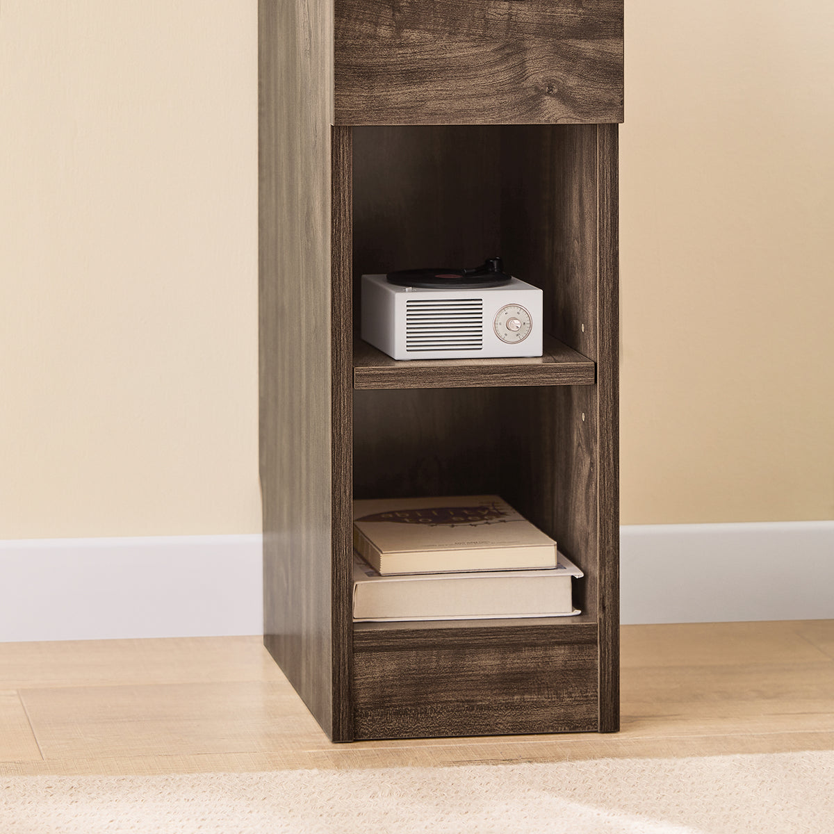 SoBuy FBT111-SN Slim Bedside Table Bedside Cabinet Narrow Side Table Nightstand with Drawer and 2 Shelves for Bedroom Living Room Brown W20 x D35 x H60cm