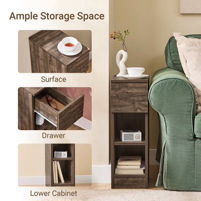 SoBuy FBT111-SN Slim Bedside Table Bedside Cabinet Narrow Side Table Nightstand with Drawer and 2 Shelves for Bedroom Living Room Brown W20 x D35 x H60cm