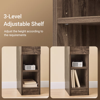 SoBuy FBT111-SN Slim Bedside Table Bedside Cabinet Narrow Side Table Nightstand with Drawer and 2 Shelves for Bedroom Living Room Brown W20 x D35 x H60cm