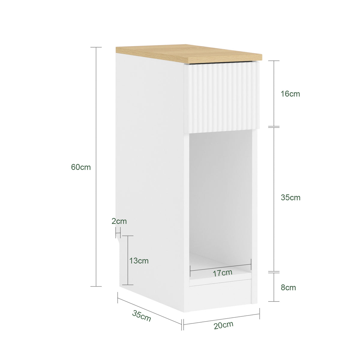 SoBuy FBT111-W Slim Bedside Table Bedside Cabinet Narrow Side Table Nightstand with Drawer and Shelf for Bedroom Living Room Brown W20 x D35 x H60cm