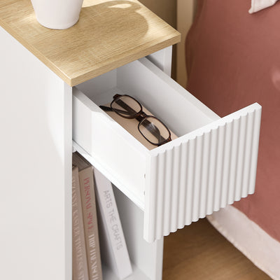 SoBuy FBT111-W Slim Bedside Table Bedside Cabinet Narrow Side Table Nightstand with Drawer and Shelf for Bedroom Living Room Brown W20 x D35 x H60cm