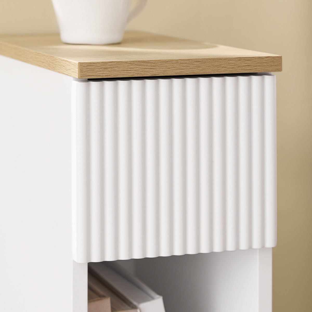 SoBuy FBT111-W Slim Bedside Table Bedside Cabinet Narrow Side Table Nightstand with Drawer and Shelf for Bedroom Living Room Brown W20 x D35 x H60cm
