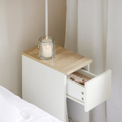 SoBuy slim nightstand open shelf detail FBT111-WNx2 white and natural