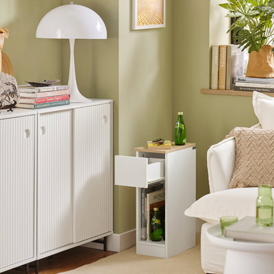 Set of 2 SoBuy narrow nightstands in bedroom scene white and natural FBT111-WNx2