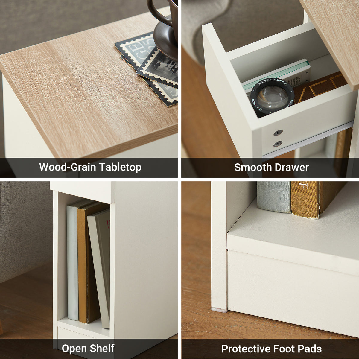 SoBuy FBT111-WN 20cm wide bedside table with drawer open showing storage space
