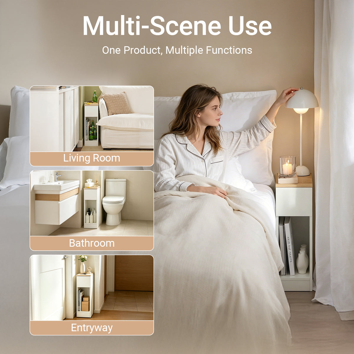 SoBuy FBT111-WN narrow nightstand white and natural finish A+ feature overview