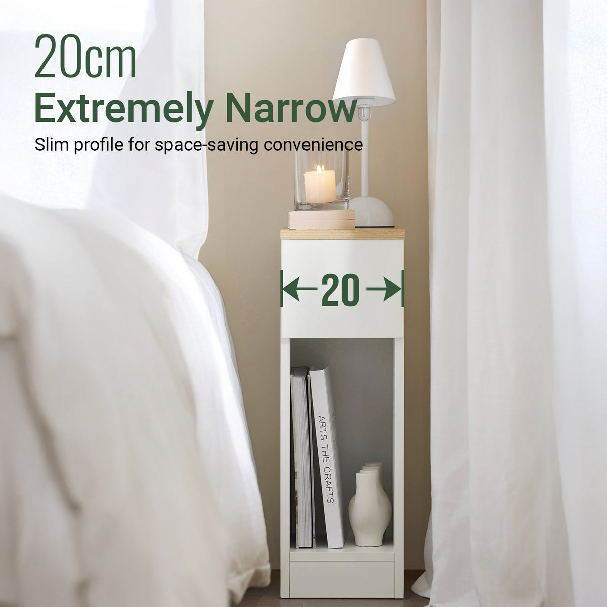 SoBuy set of 2 narrow nightstands with drawer and shelf white bedroom FBT111-WNx2