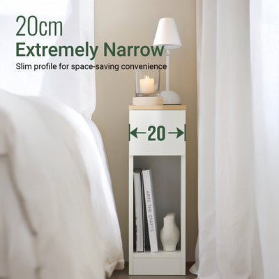 SoBuy set of 2 narrow nightstands with drawer and shelf white bedroom FBT111-WNx2