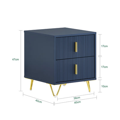 SoBuy FBT115-B, Bedside Table, Bedside Cabinet, Nightstand with 2 Drawers, Side Table for Bedroom Living Room, Blue W40 x D40 x H47cm