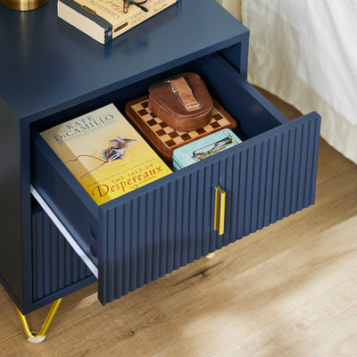 SoBuy FBT115-B, Bedside Table, Bedside Cabinet, Nightstand with 2 Drawers, Side Table for Bedroom Living Room, Blue W40 x D40 x H47cm