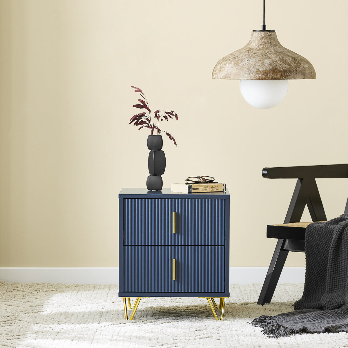SoBuy FBT115-B, Bedside Table, Bedside Cabinet, Nightstand with 2 Drawers, Side Table for Bedroom Living Room, Blue W40 x D40 x H47cm