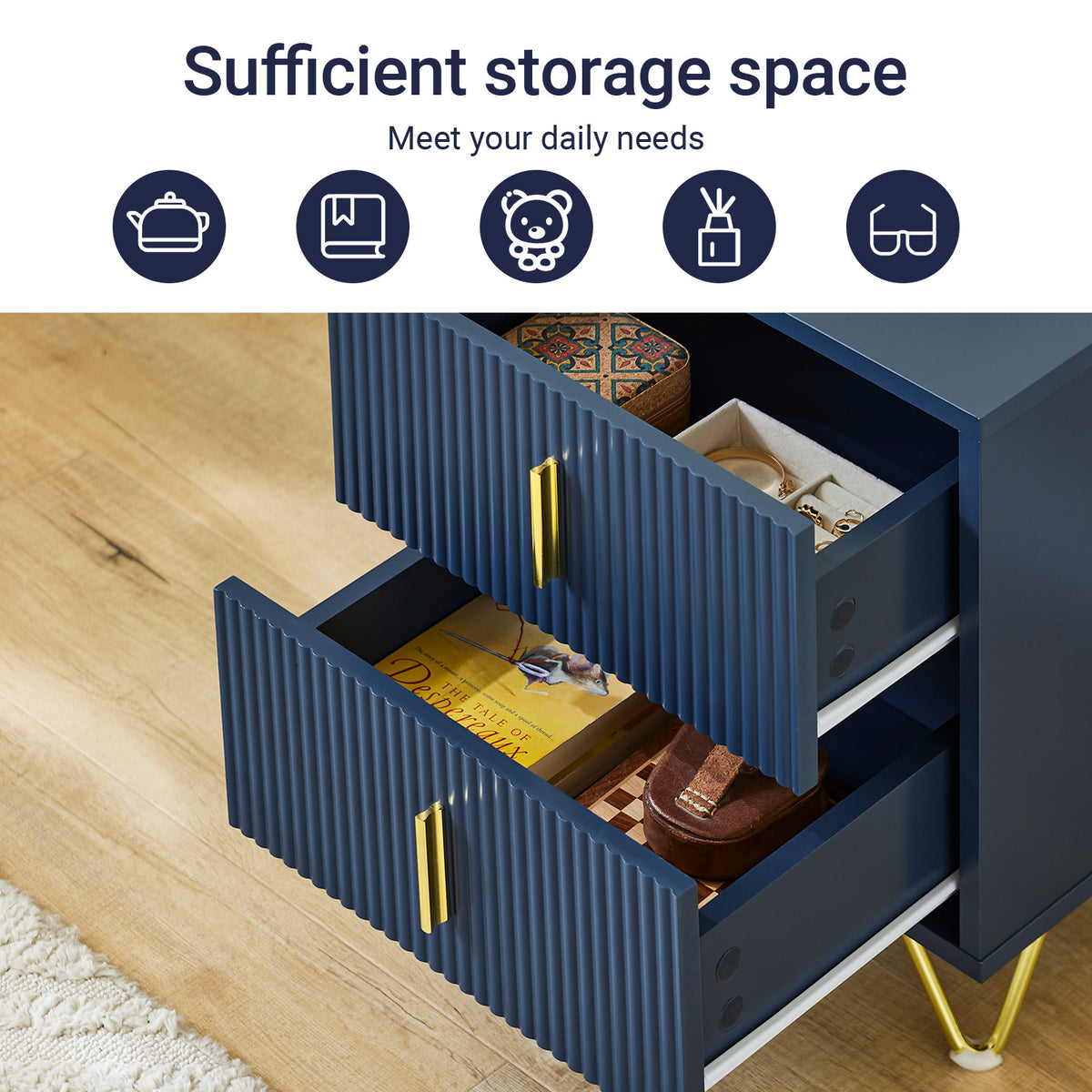 SoBuy FBT115-B, Bedside Table, Bedside Cabinet, Nightstand with 2 Drawers, Side Table for Bedroom Living Room, Blue W40 x D40 x H47cm