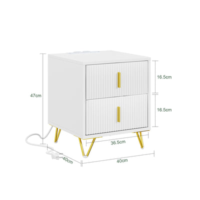 SoBuy FBT115-E-W,  Nightstand with Charging Function, Bedside Table with 2 Outlets, USB and Type-C, White, B40 x T40 x H47 cm