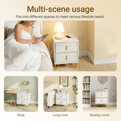 SoBuy FBT115-E-W,  Nightstand with Charging Function, Bedside Table with 2 Outlets, USB and Type-C, White, B40 x T40 x H47 cm