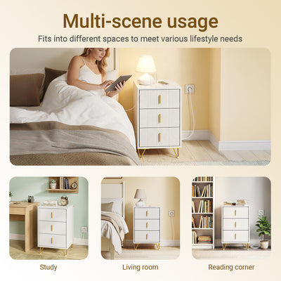 SoBuy FBT115-L-E-W, Nightstand with Charging Function, Bedside Table with 2 Outlets, USB and Type-C, White, B40 x T40 x H63.5 cm