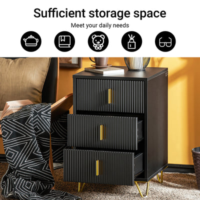 SoBuy FBT115-L-SCH black bedside cabinet 3 drawer nightstand feature overview
