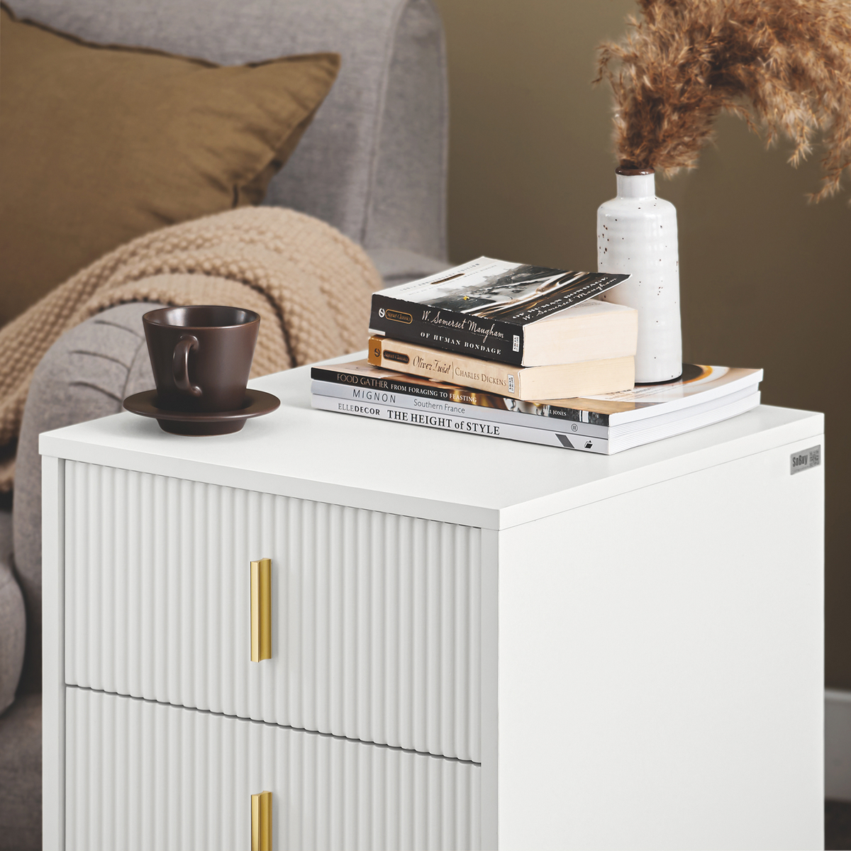 SoBuy FBT115-L-W, Bedside Table Bedside Cabinet Nightstand with 3 Drawers, Side Table for Bedroom Livimg Room White W40 x D40 x H63cm