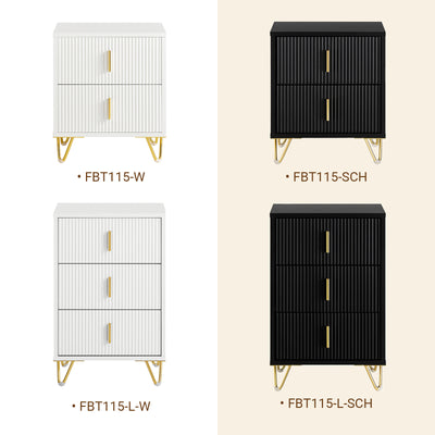 SoBuy FBT115-SCH Bedside Table with 2 Drawers – Compact Nightstand for Bedroom, Fluted Drawer Fronts, Gold Legs, Black W40×D40×H47cm