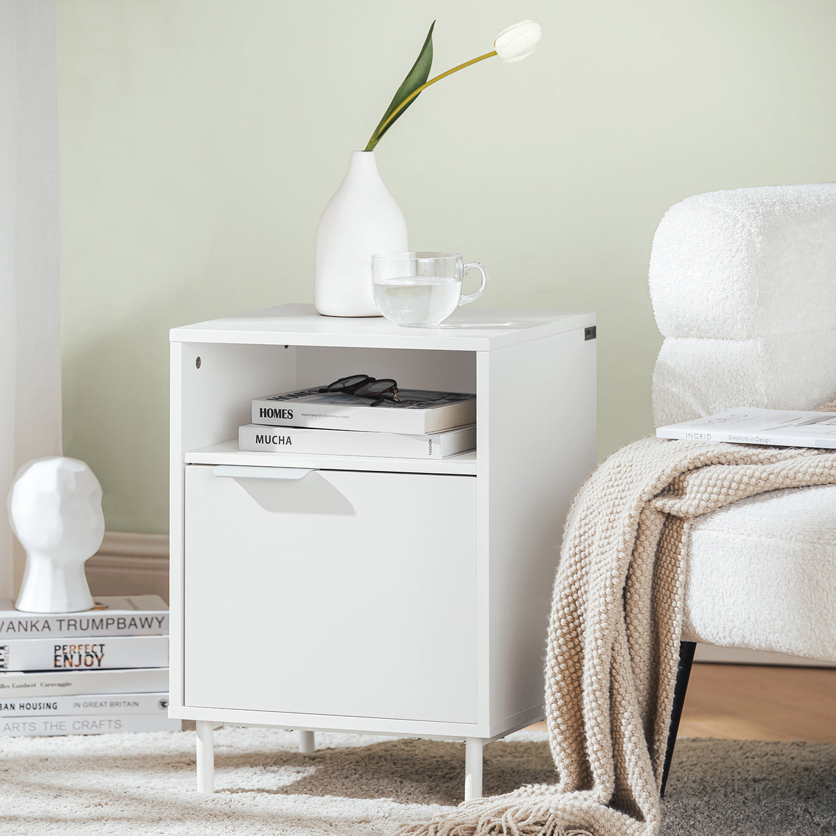 SoBuy FBT124-W, Bedside Table Night Stand Side Table End Table Coffee Table Lamp Table with Door, White