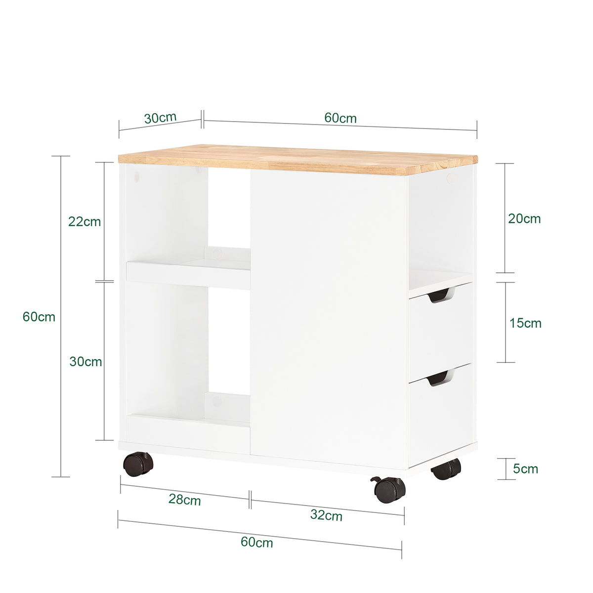 SoBuy FBT130-WN, Home Office File Cabinet Printer Stand Storage Cabinet on Wheels Side Table End Table, White
