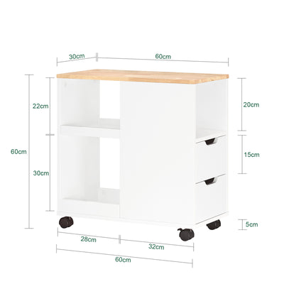 SoBuy FBT130-WN, Home Office File Cabinet Printer Stand Storage Cabinet on Wheels Side Table End Table, White