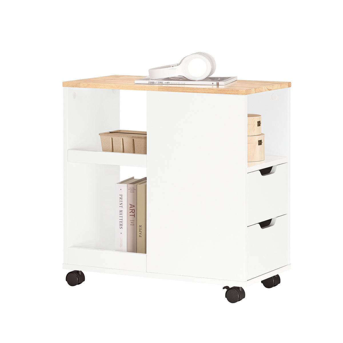 SoBuy FBT130-WN, Home Office File Cabinet Printer Stand Storage Cabinet on Wheels Side Table End Table, White