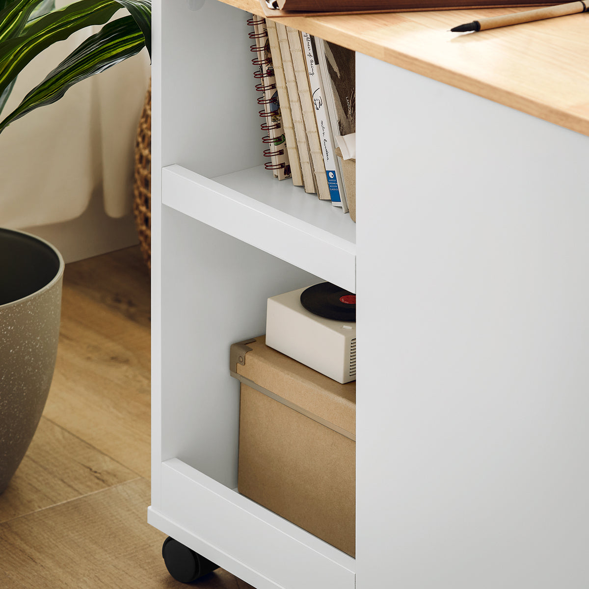 SoBuy FBT130-WN, Home Office File Cabinet Printer Stand Storage Cabinet on Wheels Side Table End Table, White