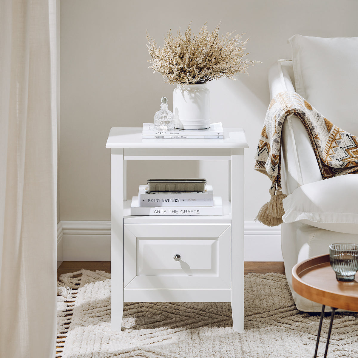 SoBuy FBT131-W, Bedside Table Night Stand Side Table End Table Coffee Table Lamp Table with Drawer, White