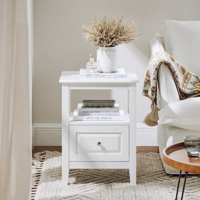 SoBuy FBT131-W, Bedside Table Night Stand Side Table End Table Coffee Table Lamp Table with Drawer, White