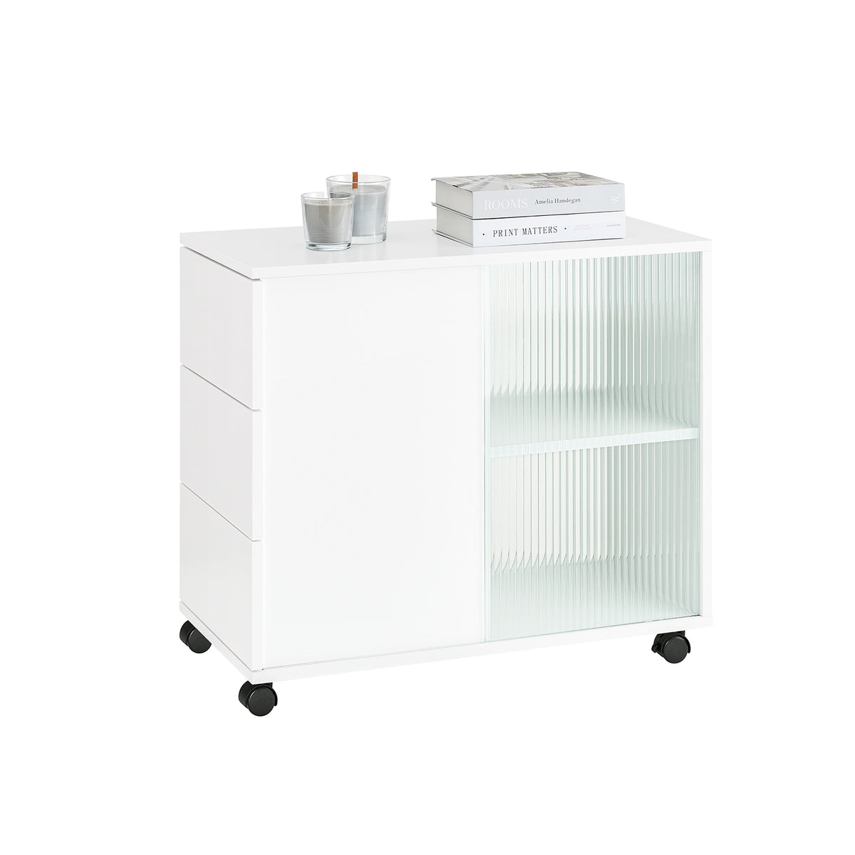 SoBuy FBT141-W, Mobile Storage Cabinet Side Cabinet Sofa Side Table End Table, White