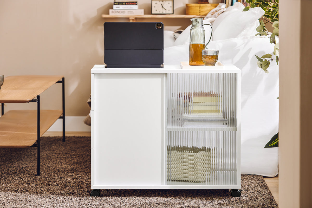SoBuy FBT141-W, Mobile Storage Cabinet Side Cabinet Sofa Side Table End Table, White