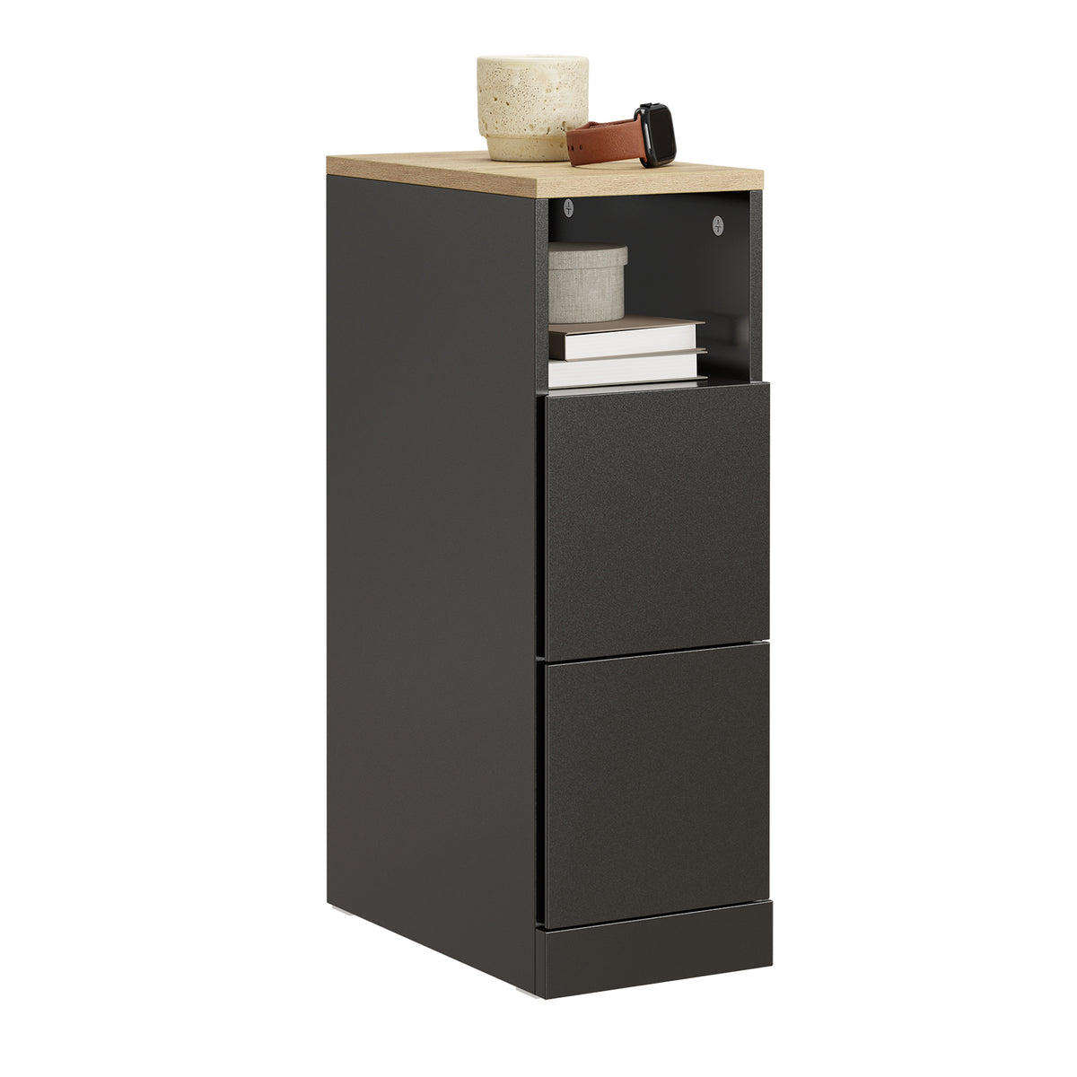 Pre-sale SoBuy FBT149-SCH Slim Bedside Table with 2 Drawers & Open Shelf – Narrow Nightstand Side Table W20 x D35 x H60cm, Black
