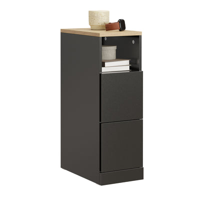 Pre-sale SoBuy FBT149-SCH Slim Bedside Table with 2 Drawers & Open Shelf – Narrow Nightstand Side Table W20 x D35 x H60cm, Black