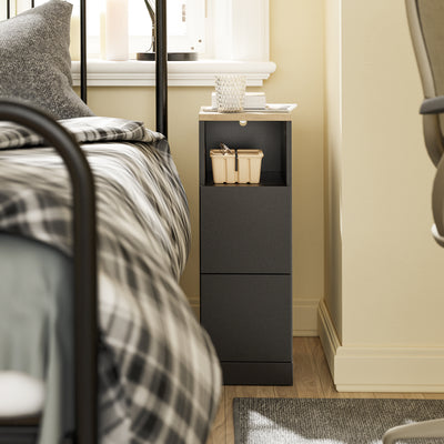 Pre-sale SoBuy FBT149-SCH Slim Bedside Table with 2 Drawers & Open Shelf – Narrow Nightstand Side Table W20 x D35 x H60cm, Black