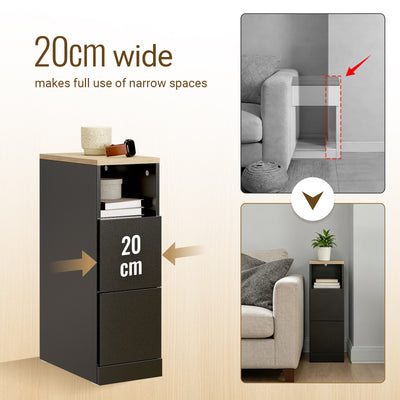 Pre-sale SoBuy FBT149-SCH Slim Bedside Table with 2 Drawers & Open Shelf – Narrow Nightstand Side Table W20 x D35 x H60cm, Black