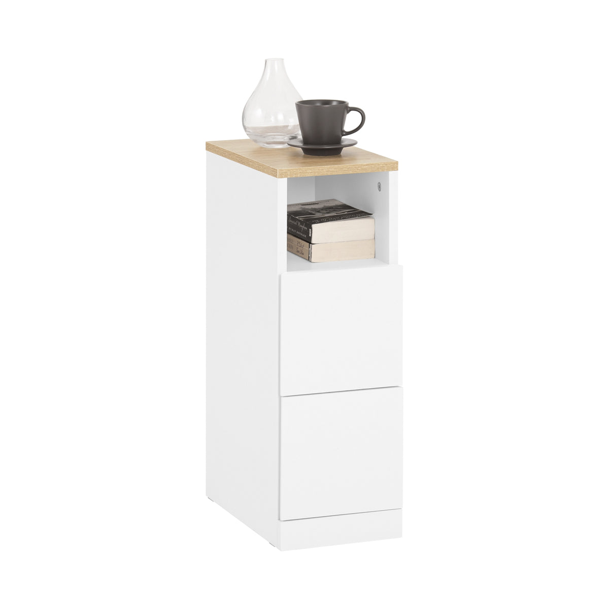 SoBuy Narrow Bedside Table with Drawers – White and Natural Finish Suits Modern Bedroom Décor