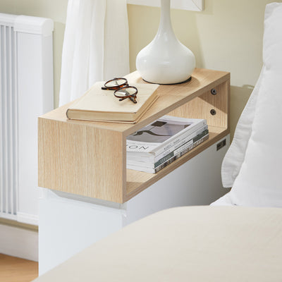 SoBuy FBT155-WN Slim Rolling Side Table with 2 Drawers - Bedside Table with Wheels for Small Spaces, Narrow Wheeled Nightstand for Bedroom/Living Room, 50x20x61cm White/Natural