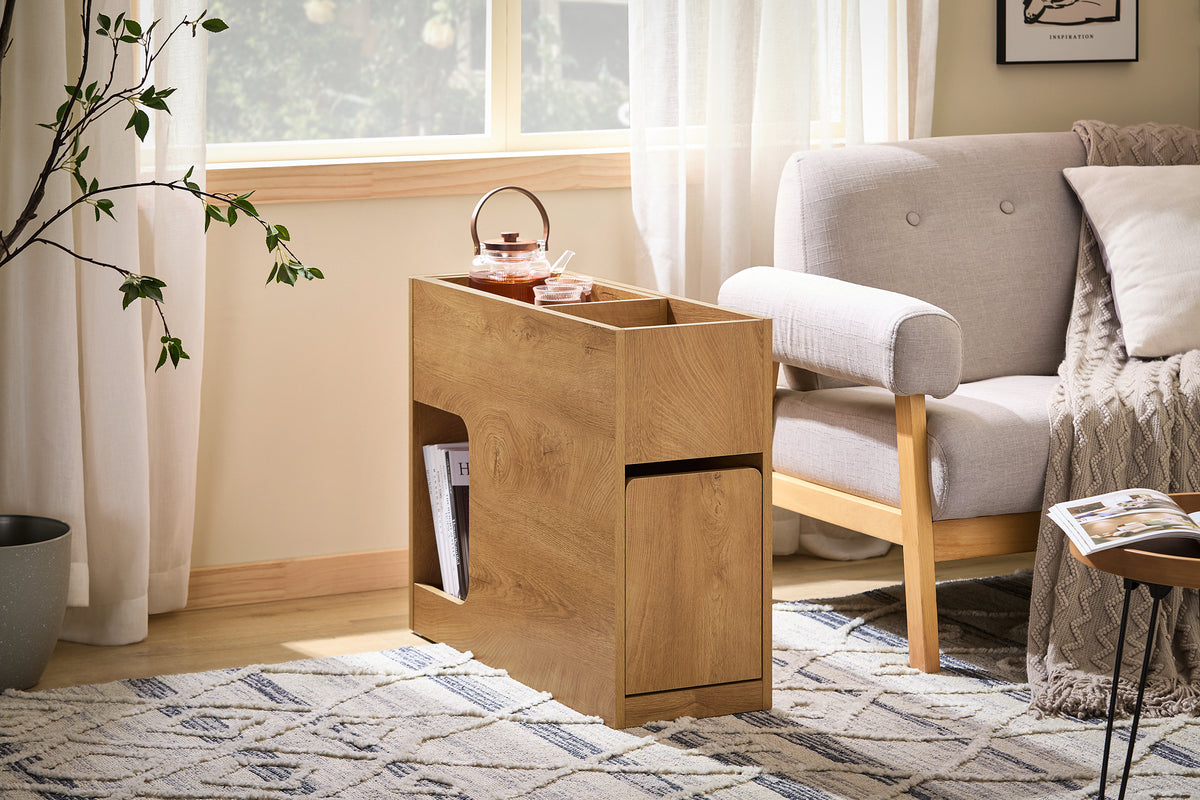 SoBuy FBT158-N Slim Sofa Side Table with Removable Tray & Drawer – 25cm Wide, Living Room & Bedroom End Table, Wood