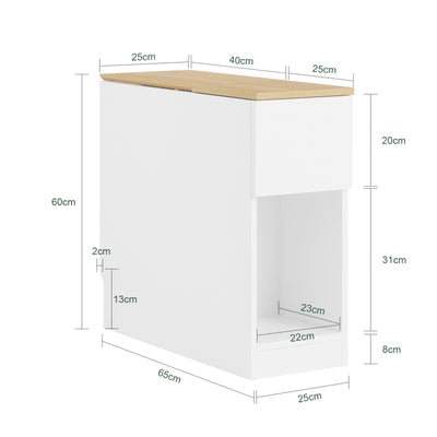 SoBuy FBT162-WN 25cm Wide Narrow Bedside Table Nightstand Side End Table White & Natural W25 x D65 x H60cm