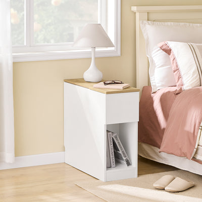 SoBuy FBT162-WN 25cm Wide Narrow Bedside Table Nightstand Side End Table White & Natural W25 x D65 x H60cm