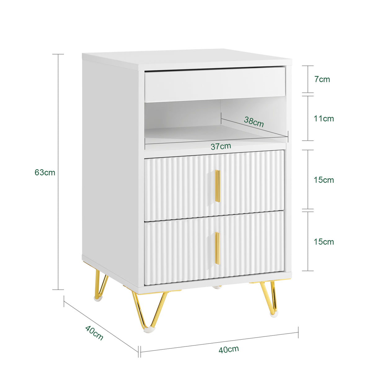 SoBuy FBT168-W, Bedside Table, Bedside Cabinet, Nightstand with 3 Drawers and Shelf, Side Table for Bedroom Living Room, White W40 x D40 x H63cm