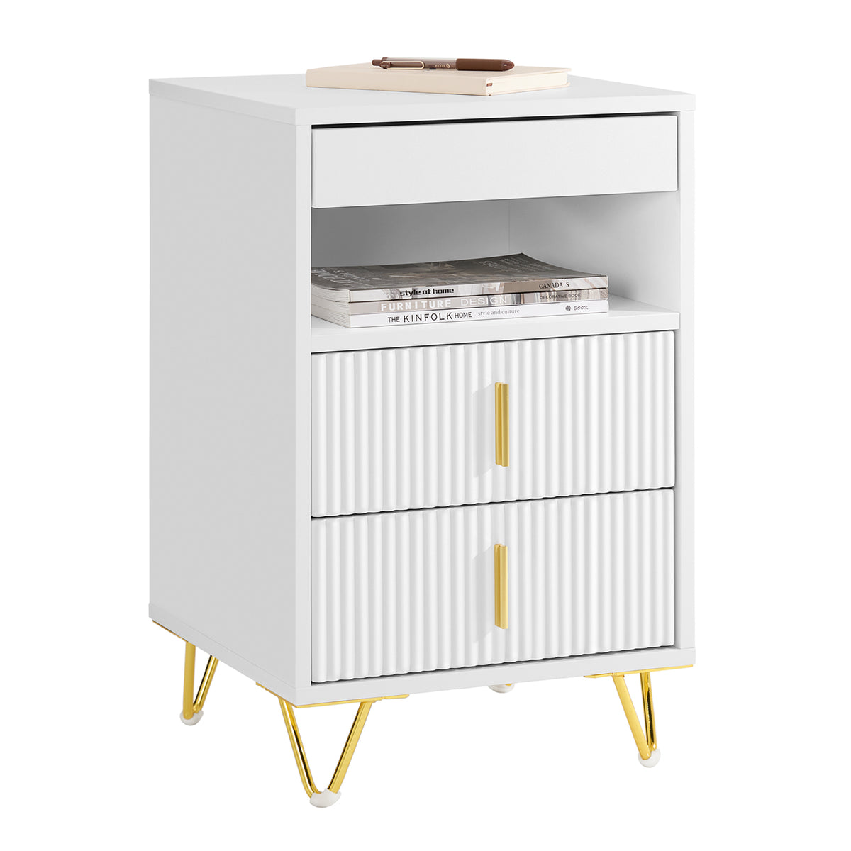 SoBuy FBT168-W, Bedside Table, Bedside Cabinet, Nightstand with 3 Drawers and Shelf, Side Table for Bedroom Living Room, White W40 x D40 x H63cm