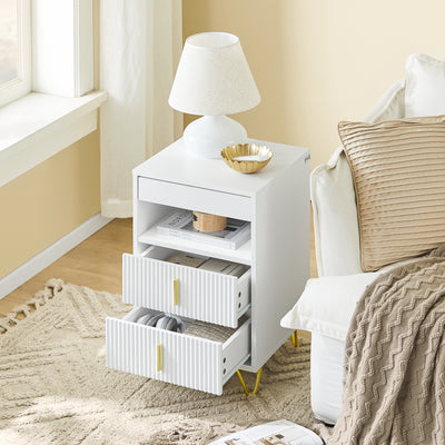SoBuy FBT168-W, Bedside Table, Bedside Cabinet, Nightstand with 3 Drawers and Shelf, Side Table for Bedroom Living Room, White W40 x D40 x H63cm