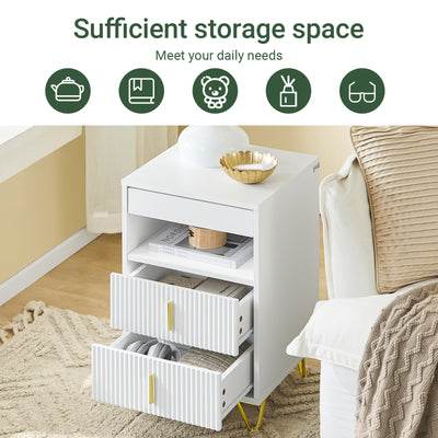SoBuy FBT168-W, Bedside Table, Bedside Cabinet, Nightstand with 3 Drawers and Shelf, Side Table for Bedroom Living Room, White W40 x D40 x H63cm