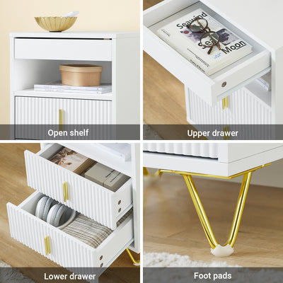 SoBuy FBT168-W, Bedside Table, Bedside Cabinet, Nightstand with 3 Drawers and Shelf, Side Table for Bedroom Living Room, White W40 x D40 x H63cm